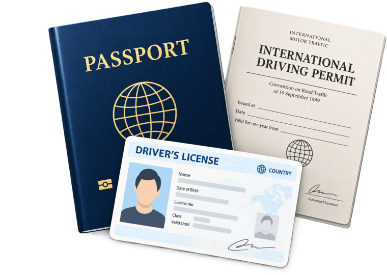 A passport, a driver's license and an International Driving Permit